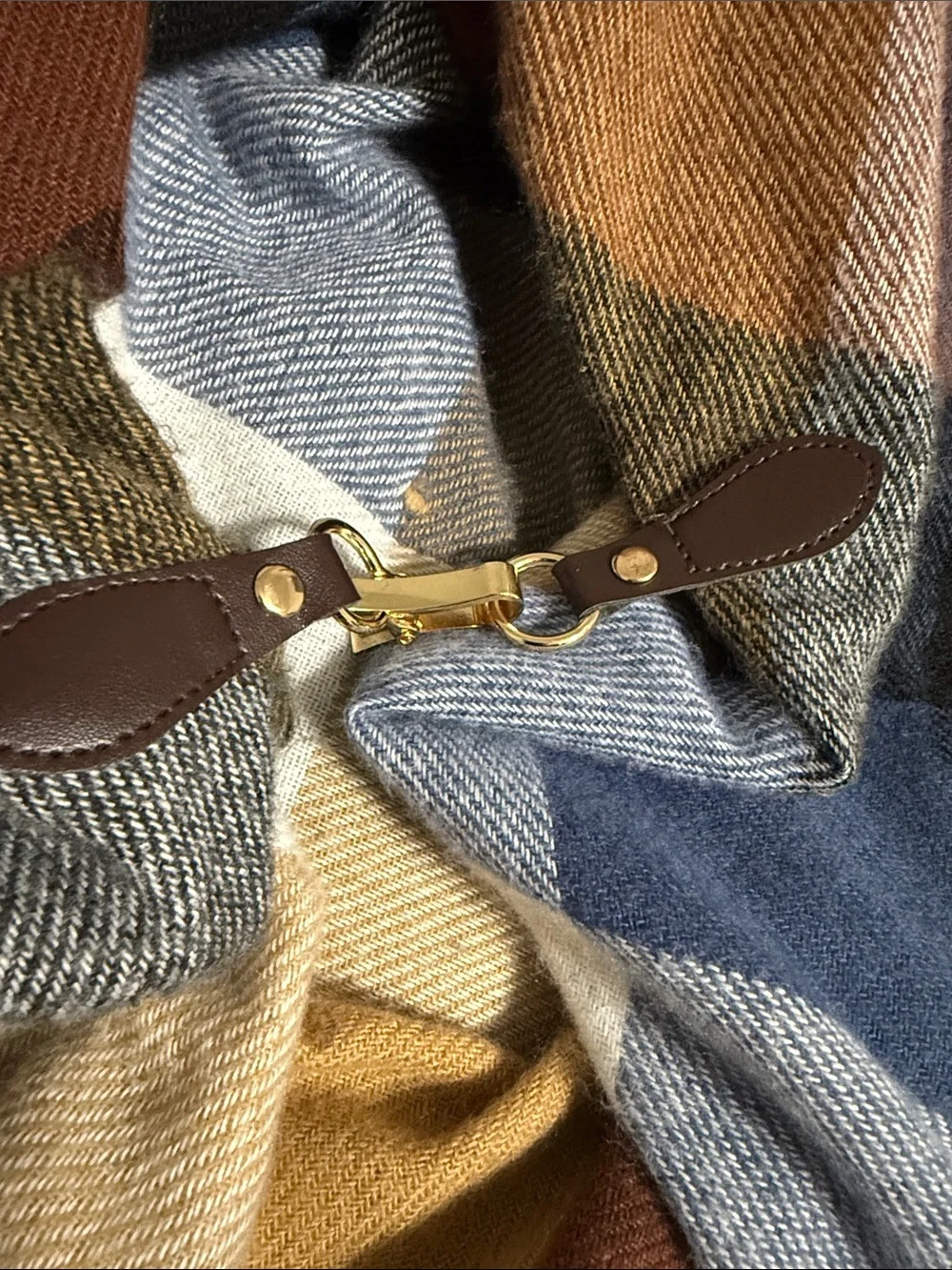 Plaid Blanket Scarf With Buckle Closure